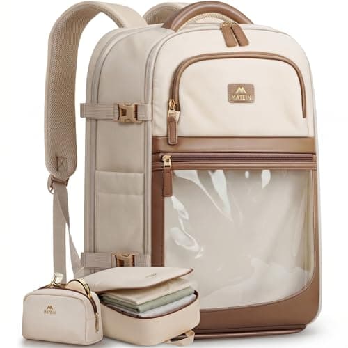 MATEIN HER Aesthetic Travel Backpack with Personalized Display Pocket, TSA Friendly Carry on Personal Item Bag Fits 17" Laptop & 40oz Tumbler, Water Resistant Weekender Backpack with 2 Packing Cubes - Image 1