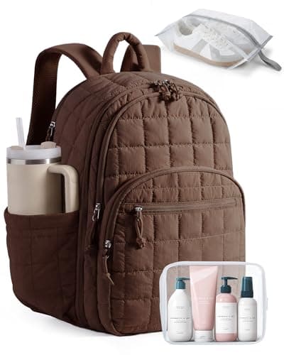 BAGSMART College Laptop Backpack, Travel Backpack for Women, Quilted Airline Approved Carry On Backpack Fits 17.3 Inch Laptop, Personal Item Travel Bag, Chocolate - Image 1
