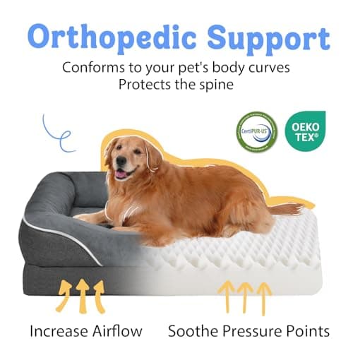 Washable Orthopedic Large Dog Bed - Removable Orthopedic Foam Dogs Beds with Bolsters Waterproof Large Dog Bed and Non-Slip Bottom Extra Large Dogs Beds Sofa - Thumbnail 2