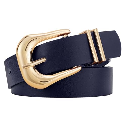 LEACOOLKEY Women's Fashion Leather Belt with Gold Buckle Ladies Waist Belts for Jeans Dress Pants - Image 1