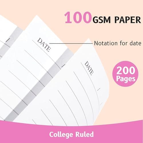 Yoment Hardcover B5 Spiral Notebook 200 Pages with Folder Pockets, College Ruled Notebooks for School Home 7 X 10 Aesthetic Cute Notebooks for Women, Pink - Thumbnail 3