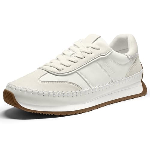 Vilanva Women's White Fashion Sneakers Casual Tennis Shoes with Non-Slip Retro Gum Sole Ladies Walking Trendy Footwear Size 10 - Image 1