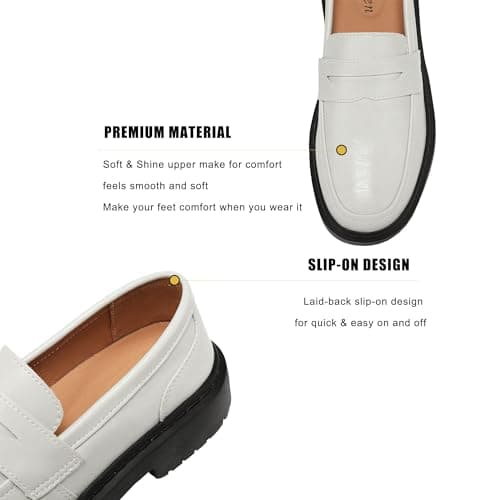 BEAUSEEN Women's Penny Loafers Slip On Comfortable & Lightweight Driving Moccasins Casual Office Work Flats Cute Business Dress Shoes, White, 9.5 US - Thumbnail 5