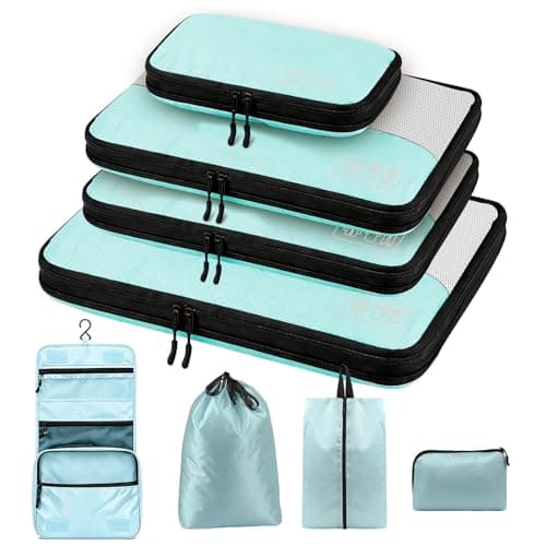 Compression Packing Cubes Set, Versatile 8pc Travel Essential Packing System- Lightweight Travel Organizers for Family & Business Travel, Space Save for Backpack, Duffel & Suitcase- Blue - Image 1