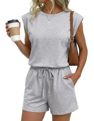 Ekouaer Women's Romper with Pockets Summer Short Jumpsuit Casual Cap Sleeve Drawstring One Piece Lounge Vacation Beach Outfit - Image 1