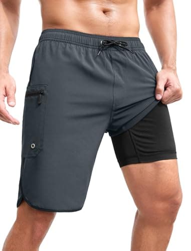SILKWORLD Swim Trunks Men Bathing Suits 9" with Zipper Pockets Quick Dry Long Swimwear Shorts, Carbon Grey, X-Large - Image 1
