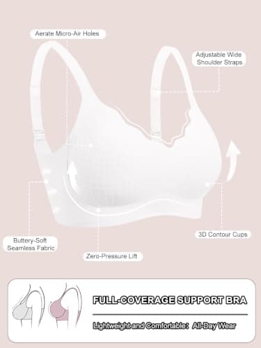 COCOMARTS Jelly Bras for Women No Underwire Seamless Push Up Scalloped Tshirt Bralettes Comfortable Wireless Everyday Bra White Small - Thumbnail 5
