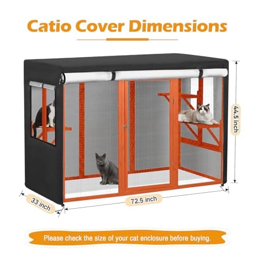 Colewin Catio Cover,72.5" L x 33" W x 44.5" H Cover for Catio Outdoor Cat Enclosure Waterproof, 420D Cat Cage Covers for Nyeekoy Cats Catios, Outdoor Cats Enclosure Covers(Black)(Catios Not Included) - Thumbnail 2