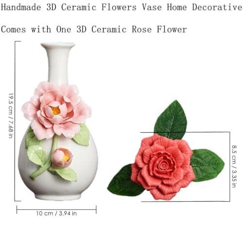 Handmade Pinched Flowers Ceramic Vase with One Ceramic Rose Flower, Home Decor Ceramic Vase for Dining Table, Living Room, Kitchen, Bedroom, Shelf, Office, Coffee Table, Restaurant & Fireplace Mantel - Thumbnail 3