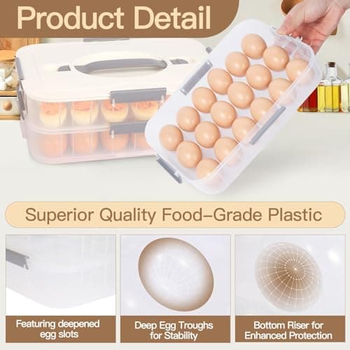 2-Layer Deviled Egg Containers With Lid,36pcs Easter Deviled Egg Tray Carrier with Handl Injector Piping Tool,Portable Stackable Egg Holder Platter Holder Organizer for Refrigerator Party Picnic Event - Thumbnail 2