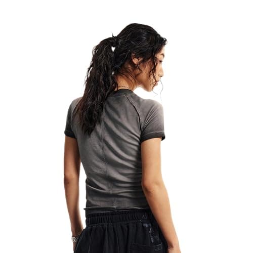Aelfric Eden Womens Basic T Shirts Summer Tops 2026 Crop Short Sleeve Slim Fit Tee Gradient Color Acid Wash Gym Workout Black - Thumbnail 2