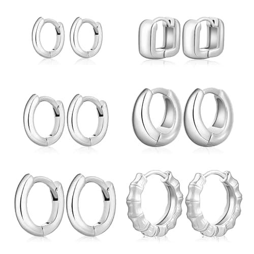 Wgoud Small Gold Hoop Earrings Set for Women, 6 Pairs 14K Gold Plated Hypoallergenic Lightweight Huggie Hoops Earrings, Trendy Cartilage Cubic Zirconia Earrings for Women Gifts. (02Silver) - Image 1