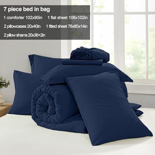 Homelike Moment King Size Comforter Set 7 Piece, Navy Bed in a Bag King Size Bed Set Lightweight and Machine Washable - Thumbnail 5