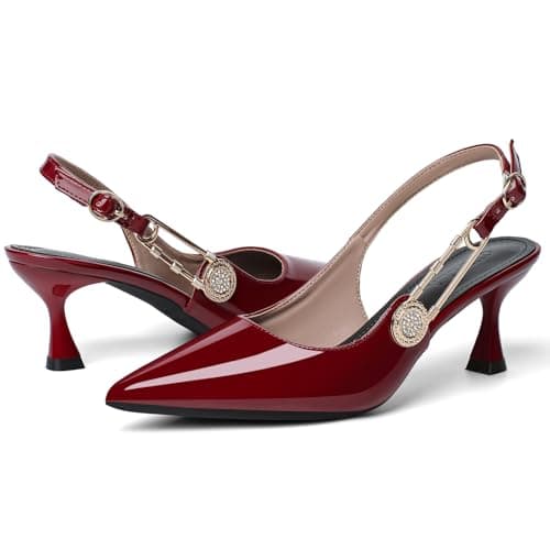 Women's Slingback Kitten Heels Closed Pointy Toe Elegant Dressy Wedding Party Dress Shoes Pumps for Women Red 8.5 - Thumbnail 6