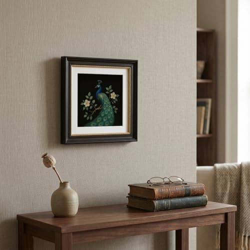 Peacock Wall Art, Botanical Bird Art Print, Dark Decor, 12x12in (30x30cm) - Thumbnail 5