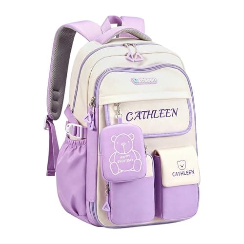HZWLFA Backpack for Girls,Preppy Bookbag for Elementary & Middle School Students,Cute School Bag with Large Capacity,18 Inch,Purple - Image 1