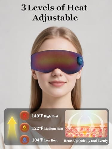 Heated Eye Mask, Cordless Warm Eye Compress for Dry Eyes, Birthday Christmas Gifts for Women Men, Washable Eye Heating Pad for Travel, Eye Relief, Improved Sleep (Blue) - Thumbnail 2