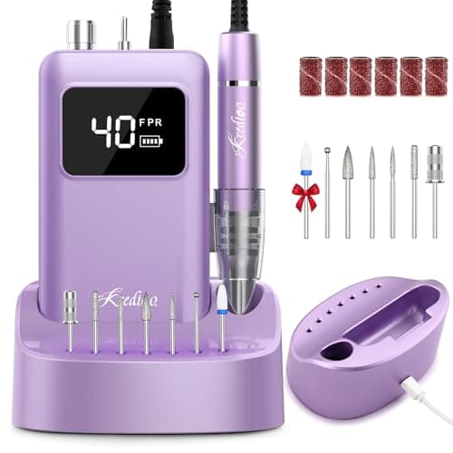 Kredioo Professional Nail Drill Brushless 40,000RPM Rechargeable 2-in-1 Portable Electric Nail File Ultra Silent Salon Must Haves Nail Tool Kit Removing Acylic Gels-Purple - Image 1