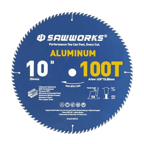 SawWorks 10 Inch 100T Circular Saw Blade TCG Carbide Tipped, Precision Cutting Saw Blade for Non-Ferrous Metal Aluminum & Plastic with 5/8" Arbor for Table Saws & Miter Saws - Image 1