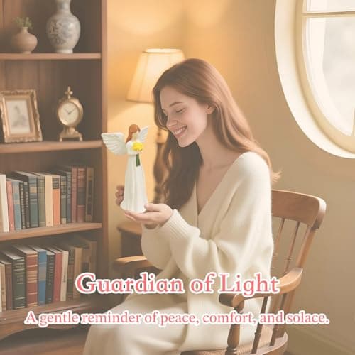 AURIFEROUS Guardian Angel, Angel Figurine Memorial Gift for Women, Sympathy & Mothers Day Birthday Valentines Home Decor Sculpture, Hand-Painted Flower-Holding Angel Decor - Thumbnail 3