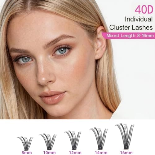 DIY Lash Extension Kit, 280PCS 40D Individual Cluster Lashes, Mixed Length 8–16mm Eyelash Extensions, At Home Lash Extensions for Natural Full Volume Look - Thumbnail 4