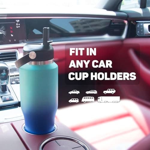 ABOTOCUP Insulated Water Bottle 32oz with Straw/Spout Lids, Stainless Steel Water Bottles Keep Cold 24h&Hot 12h, Metal Water Bottle with Straw that Fits in Cup Holder, Water Bottle Leak-proof,BPA Free - Thumbnail 2