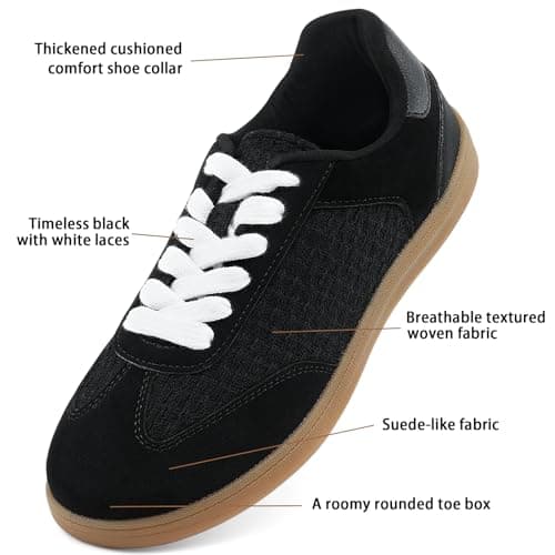JENN ARDOR Lightweight Black Sneakers for Women Fashion Lace-Up Tennis Shoes Casual Comfortable Non-Slip Work Walking Everyday Shoes 7.5 - Thumbnail 4