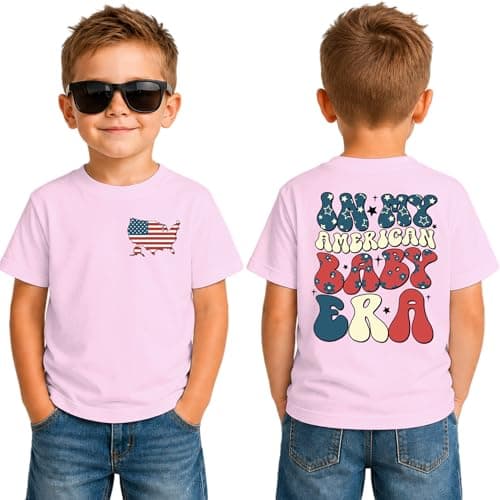 SANIXJOO Kids Boys Girls 4th of July American Flag T-Shirts Toddler Patriotic Short Sleeve Shirt in My Baby Era Summer Outfit(Light Pink,4-5T) - Image 1