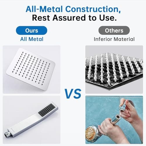 G-Promise All Metal 10 Inches Rainfall Shower Head with Handheld Spray Combo, 3 Settings Diverter, Adjustable Extension Arm with Lock Joints, 71 Inches Stainless Steel Hose (Chrome) - Thumbnail 6