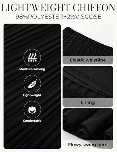 Kate Kasin 2026 Women's Black Chiffon Maxi Skirt, High Waist Pleated Skirts, Summer Flowy Long Skirts with Underskirt - Thumbnail 4