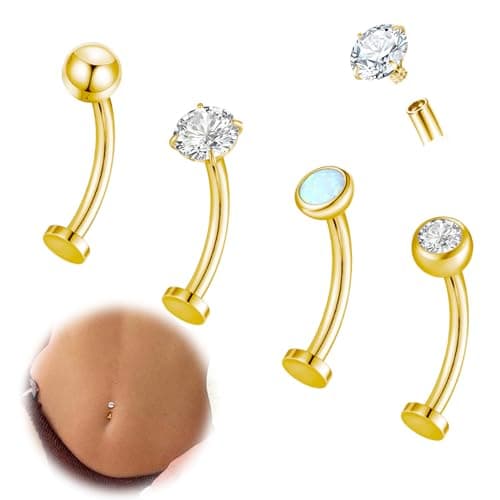 Gnbaoya 4 Pcs 14G Titanium Floating Belly Button Rings for Women Hypoallergenic Flat Back Belly Button Ring 8mm/10mm/12mm/14mm Internally Threaded CZ Opal Navel Rings Piercing Jewelry (Gold, 8mm) - Image 1