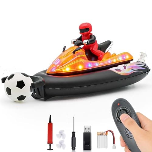 BuxxyBud Remote Control Boat for Pool with Inflatable Bumper Rechargeable Battery 700mah，Light Up & Water Spray RC Boat for Kids 8-12 Years Summer Water Toy Black
