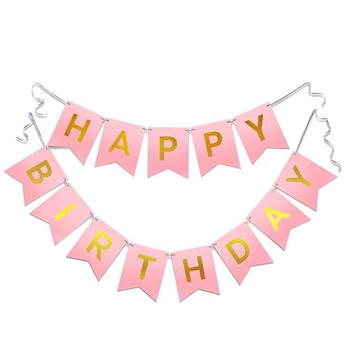 Happy Birthday Banner - Vibrant Happy Birthday Decorations & Sign, 250g Cardstock with 5m String, Perfect Party Decor for Kids, Men, Women & Celebrations, Pink