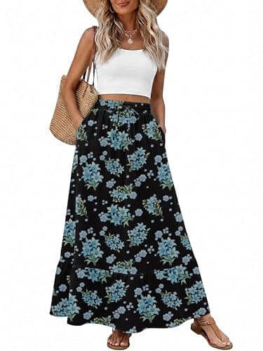 Heymoments Maxi Skirts for Women Floral Print X-Large High Waisted Flowy 2026 Fall Trendy A Line Summer Cute Pleated Dressy Casual Fairy Boho Teacher Holiday Beach Vacation Long Skorts with Pockets - Image 1