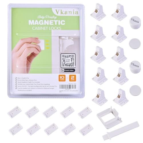 10 Pack Vkania Magnetic Cabinet Locks Baby Proofing - Baby Safety Latches for Drawers and Cabinets - Easy Installation No Drilling - Image 1