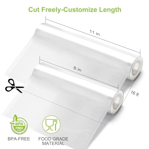 Bonsenkitchen 3 Rolls 11" x 16' + 3 Rolls 8" x 16' Vacuum Sealer Bags for Food with a Color Box, Easy to Store, Commercial Grade, BPA Free, Great for Food Storage or Sous Vide, VB22 - Thumbnail 2