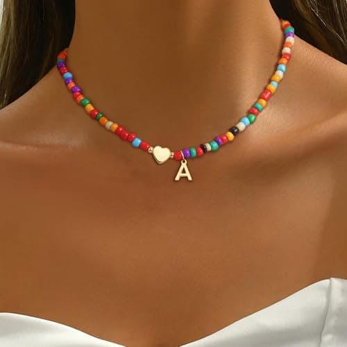 Eaciy Teenage Girl Gifts - Beaded Initial Necklace Letter C Necklaces for Women Girls Jewelry 4 5 6 7 8 9 10 11 12 13 Year Old Birthday Gifts Jewelry - Thumbnail 4