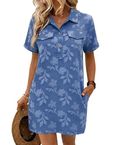 Bsubseach Summer Dresses for Women 2026 Casual Floral Beach Cover Up Button Down Shirt Boho Dress with Pockets Blue S - Image 1