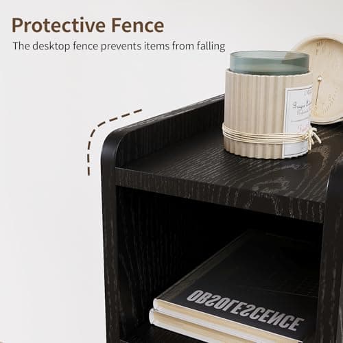 ALWXIA Nightstand Set of 2,Wooden Nightstand with Double Drawers and Open Storage Compartments,Carved Craft,Suitable for Bedroom,Living Room,Guest Room (Narrow nightstand-Black-03, 2 Packs) - Thumbnail 6