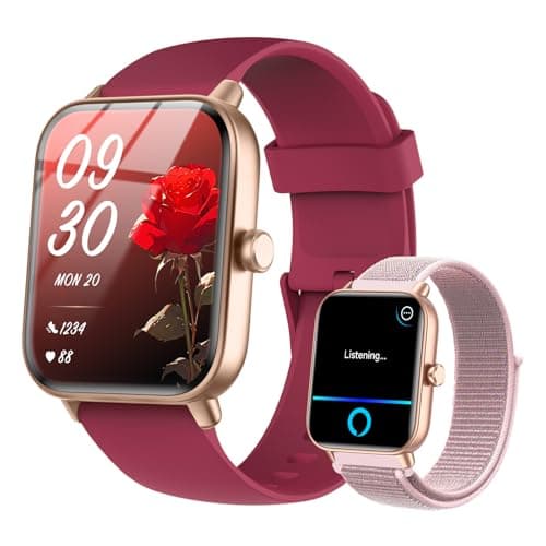 Quican Smart Watches for Women (2 Bands), Smartwatch for Android and iPhone, Alexa Built-in, 1.8" Fitness Watches for Women, Waterproof/Bluetooth Call, Heart Rate/Sleep Monitor, Ideal Gifts, Red - Image 1