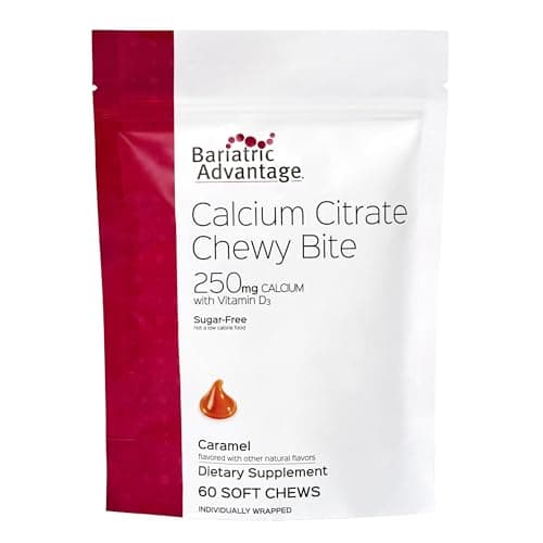Bariatric Advantage Calcium Citrate Chewy Bites 250 mg with Vitamin D3 - Chewable Supplement for Bariatric Surgery Patients - Sugar-Free Calcium Chews - Caramel Flavor - 60 Count - Image 1