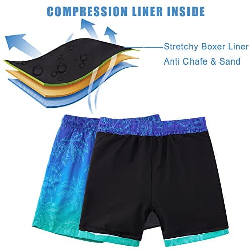 Cozople Little Boys Swim Trunks with Stretchy Boxer Brief Liner Bathing Suit Funny Clownfish Swimming Shorts Summer UPF Quick Dry Black Boardshorts for Beachwear Swimwear Size 4t - Thumbnail 2