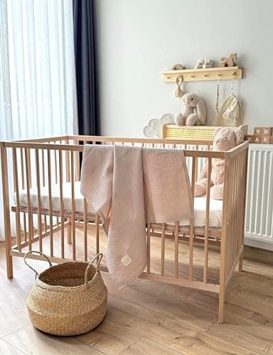 Milna Baby 100% Cotton Waffle Blanket for Boys & Girls, 100x120 cm Breathable Muslin Baby Blanket for Crib, Stroller & Swaddle, Soft Lightweight Toddler Receiving Blanket, (Beige) - Thumbnail 4