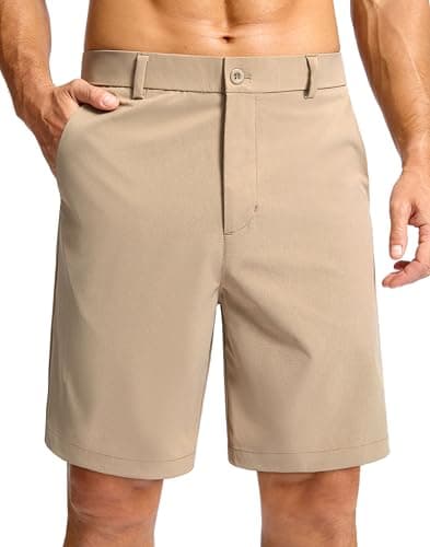 Soothfeel Men's Casual Shorts 7"/ 9" Golf Shorts for Men Flat Front Dress Work Shorts Quick Dry Lightweight with 3 Pockets Khaki L9.W38
