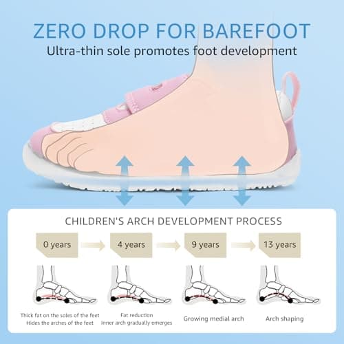 STQ KIDS Toddler Girl Shoes Wide Toe Box Barefoot Tennis Shoes Breathable Zero Drop Lightweight Kids First Walking Running Sneakers Outdoor Activities School Cute Pink White Toddler Size 10 - Thumbnail 5