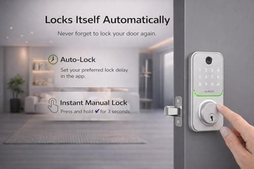 Smart Deadbolt Lock – 5-in-1 Keyless Entry: Fingerprint, Keypad, App, Card & Key | IP65 Weatherproof | Auto-Lock | Fits Standard Doors 1-3/8"-1-3/4" | No Wiring (Silver) - Thumbnail 4