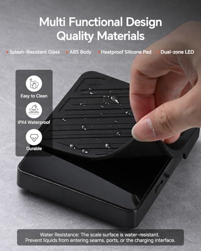 MUVNA Espresso Mini Coffee Scale with Timer & Flow Rate Indicator - 2kg/0.1g Precision Digital Scale with Waterproof Silicone Mat for Pour Over, Coffee Bean Weight, Kitchen, Black - Thumbnail 6