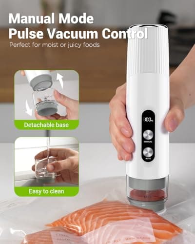 Compact Vacuum Sealer for Food, Cordless Handheld Vacuum Sealer Machine with 30 Reusable Bags, 1800mAh Rechargeable Portable Food Saver for Sous Vide, Meal Prep, Meat & Vegetables - Thumbnail 4