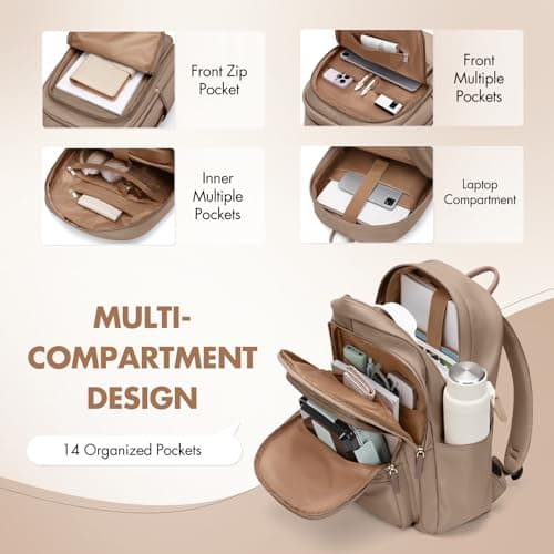 GOLF SUPAGS Backpack for Women Work College Travel Laptop Backpacks Multi-Functional Casual Daypack Teacher Nurse Everyday Bags Fits 15.6 Inch Notebook (Champagne) - Thumbnail 3