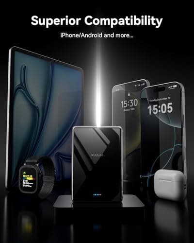 Kuulaa 10000mAh Magsafe Power Bank Ultra Slim 0.53'' Magnetic Wireless Portable Charger with USB-C Output, 20W PD Fast Charging for iPhone 16/15/14/13/12 Series, Tempered Glass Design - Thumbnail 6